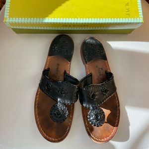 Jack Rogers Navajo Classic Palm Beach Flat, Black, 6.5